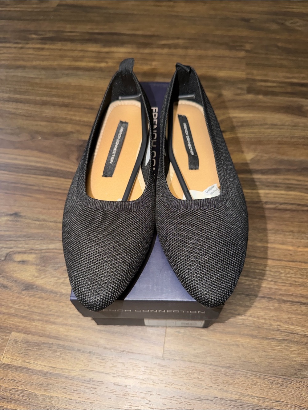 French Connection Black Pointed Knit Slip-On Loafers